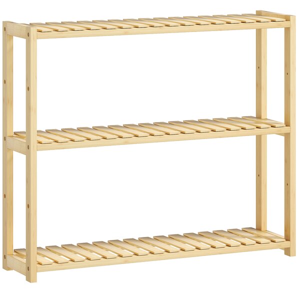 HOMCOM 3-Tier Bamboo Bathroom Storage Shelf, Display Stand Shelving Unit with Adjustable Rack for Kitchen Bathroom Living Room, Natural