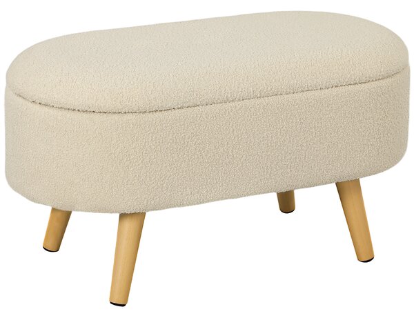 HOMCOM Teddy Fleece Storage Ottoman - Cream White