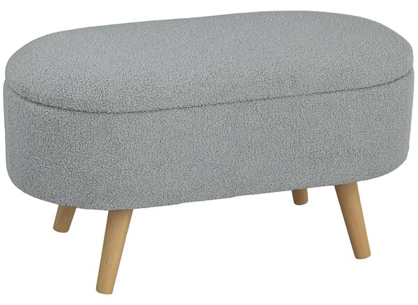 HOMCOM Teddy Fleece Storage Ottoman - Grey