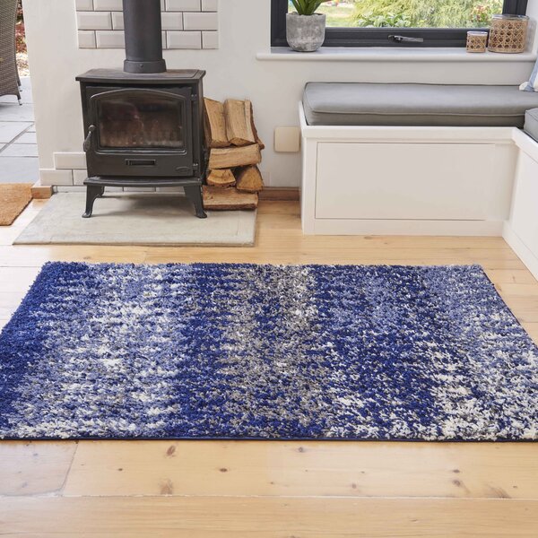 Navy Distressed Textured Shaggy Rug | Florence