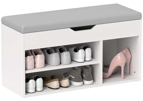 HOMCOM Shoes Cabinet Bench Hidden Storage Padded Seat Organiser Footwear Rack Hallway Cream White