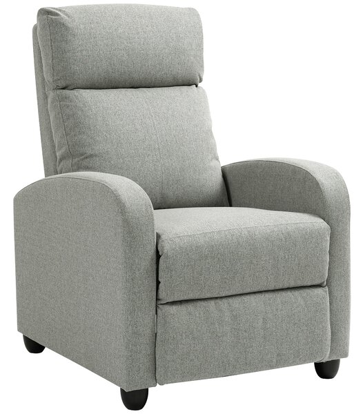 HOMCOM Push Back Recliner Armchair, Linen Fabric Manual Reclining Chair with Adjustable Footrest and Padded Seat for Living Room, Bedroom, Light Grey