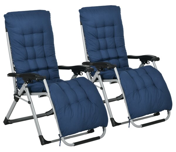 Outsunny 2 Piece Reclining Zero Gravity Sun Loungers with Cushions, Blue