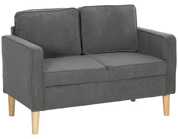 HOMCOM Small Two-Seater Corduroy Sofa - Grey