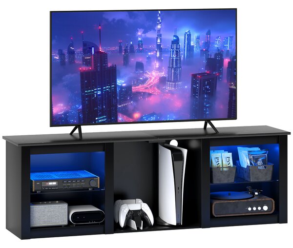 HOMCOM 65" TV Stand, with LED Lights and Storage - Black