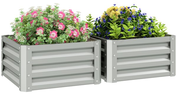 Outsunny Set of Two 60 x 60cm Steel Planter Boxes - Light Grey