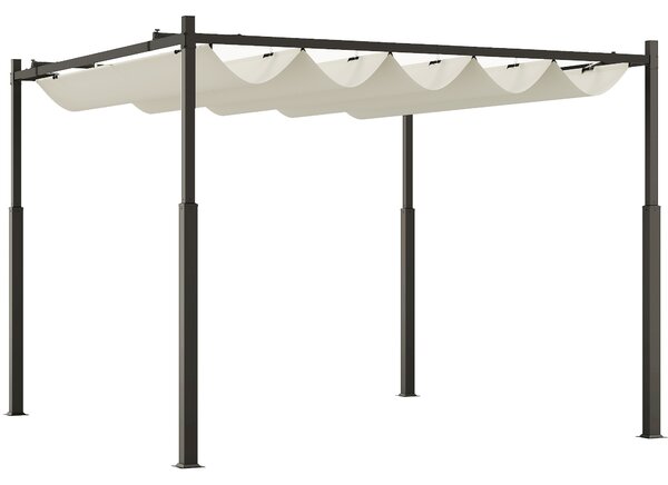 Outsunny 3 x 3(m) Garden Pergola with Retractable Roof and Magnetic Fixture, Outdoor Pergola Kit Sun Shade Canopy, UPF30+, 80mm Metal Column, Cream White