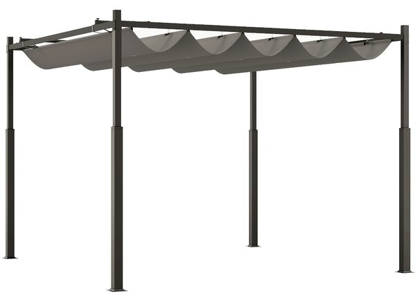 Outsunny 3 x 3(m) Garden Pergola with Retractable Roof and Magnetic Fixture, Outdoor Pergola Kit Sun Shade Canopy, UPF30+, 80mm Metal Column, Grey