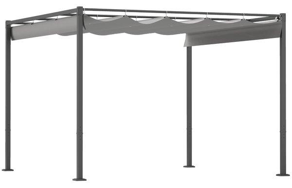 Outsunny 3 x 3(m) Garden Pergola with Retractable Roof and Magnetic Fixture, Outdoor Pergola Kit Sun Shade Canopy, UPF30+, Grey