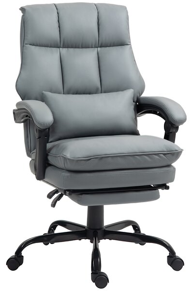 HOMCOM Faux Leather Reclining Office Chair, with Footrest - Grey