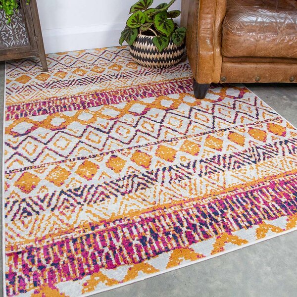 Faded Distressed Colourful Aztec Pattern Rug | Oscar