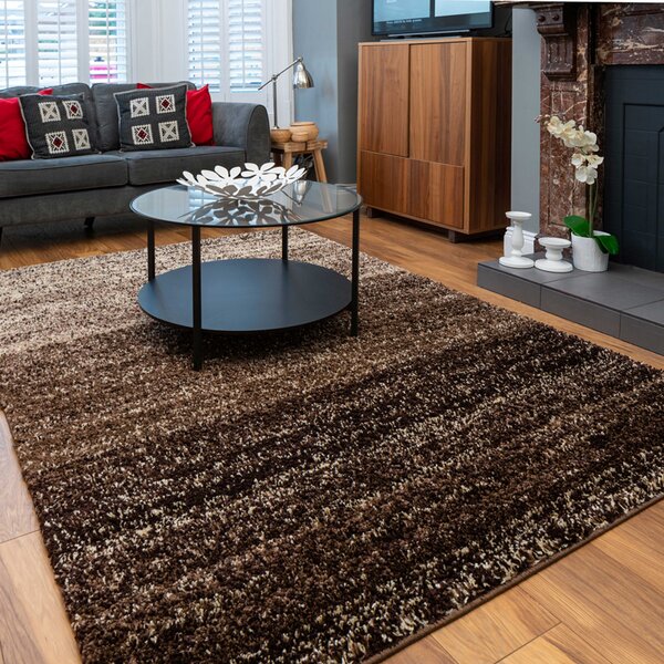 Brown Striped Mottled Shaggy Living Room Rug - Murano - 60cm x 110cm