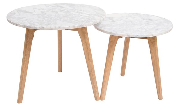 Harly Round Nest Of Tables Oak-White Marble Top