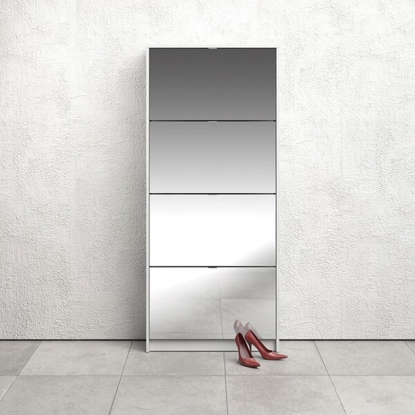 4 Tilting Mirror Doors Shoe Storage Cabinet