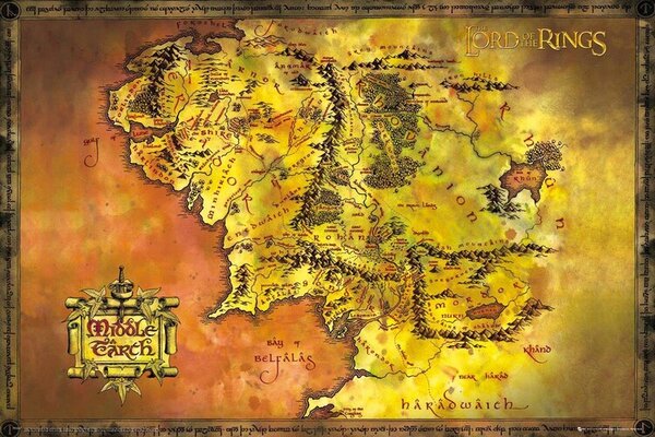 Poster The Lord of the Rings Map of Middle-Earth, (91.5 x 61 cm)