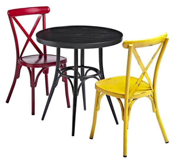 Black Round Cafe Table and Chair Set