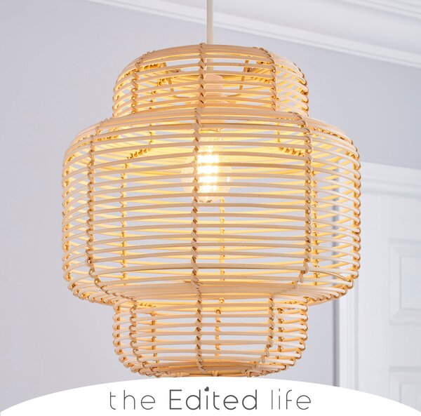 Wicker Tiered Easy Fit Pendant Natural Brown