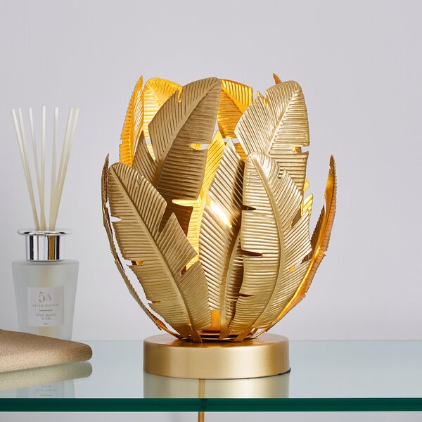Farrah Palm Leaf Touch Table Lamp Gold Gold