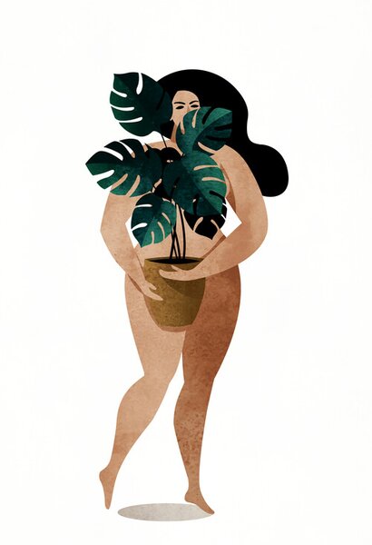 Illustration Nude With Plant, Kubistika, (26.7 x 40 cm)