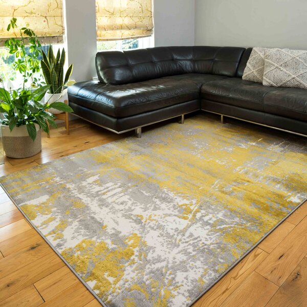 Modern Yellow Ochre Distressed Large Living Room Rugs | Enzo