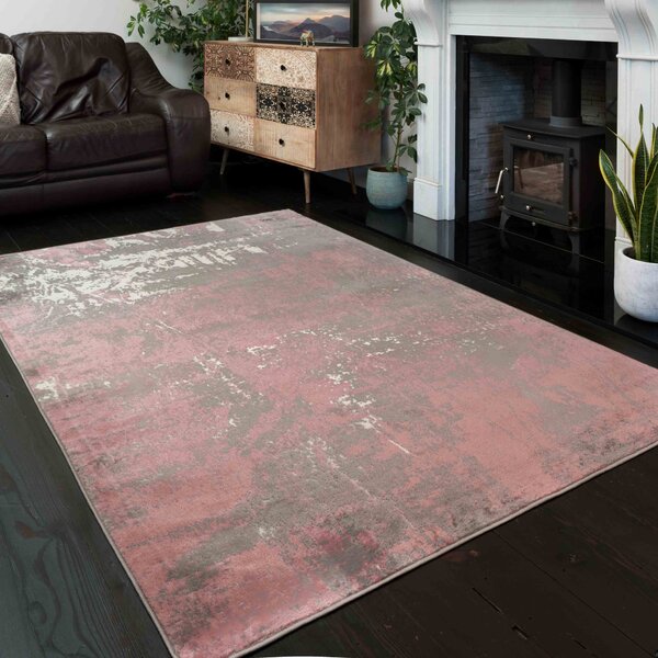 Modern Blush Pink Distressed Large Living Room Rugs | Enzo