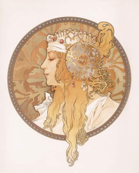 Mucha, Alphonse Marie - Fine Art Print Byzantine head of a blond maiden, (30 x 40 cm)