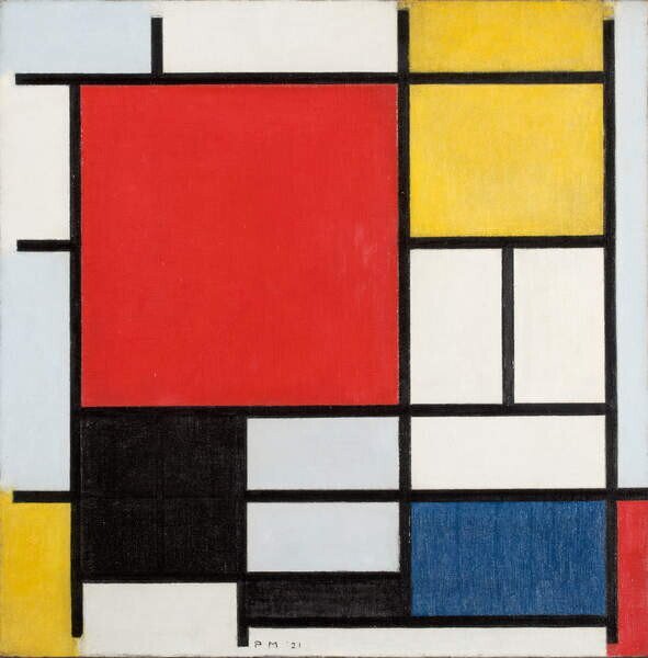 Mondrian, Piet - Fine Art Print Composition with large red plane, (40 x 40 cm)