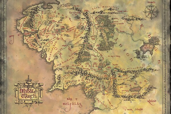 Poster The Lord of the Rings - Map of Middle-Earth, (91.5 x 61 cm)
