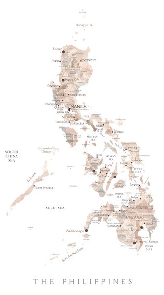 Map Map of the Philippines in neutral watercolor, Blursbyai, (26.7 x 40 cm)