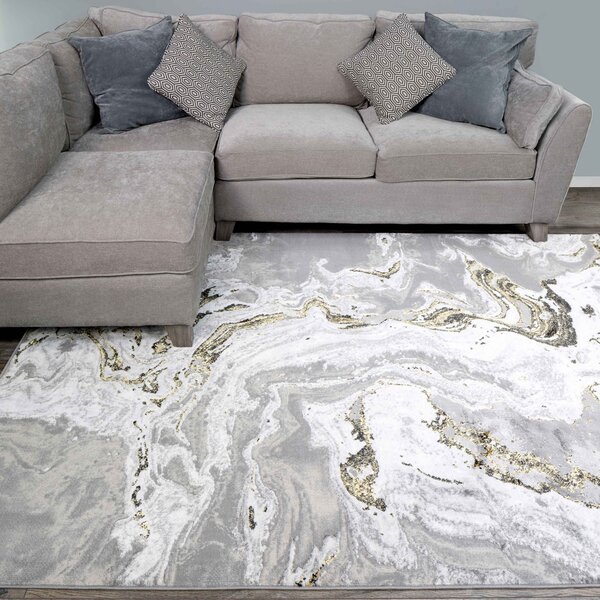 Gold Abstract Marble Pattern Living Room Rugs | Hatton