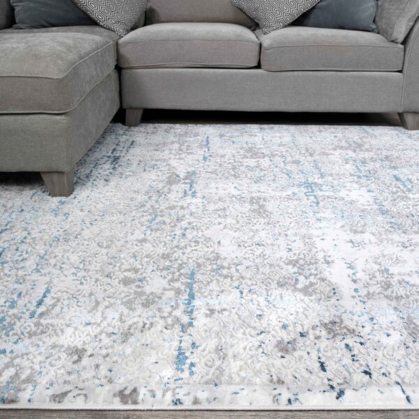 Modern Abstract Distressed Rugs in Blue Grey | Hatton