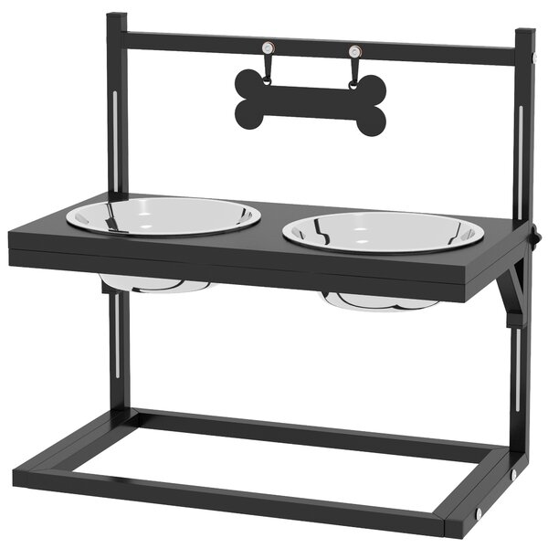 PawHut Elevated Dog Bowls with Adjustable Height Stand, Feeding Station for Small to Large Dogs, Black