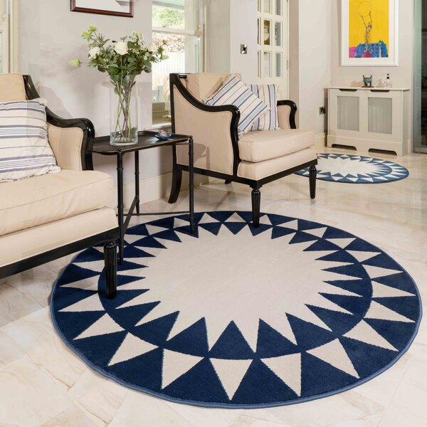 Bright Blue Sunburst Round Circle Living Room Rug | Mexicana