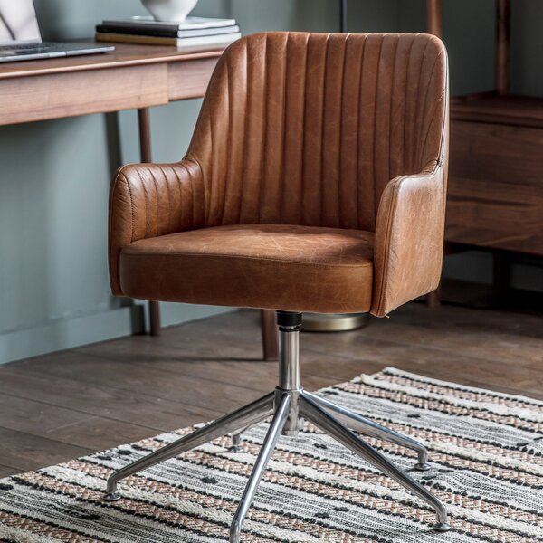 Eddie Leather Swivel Chair - Vintage Brown