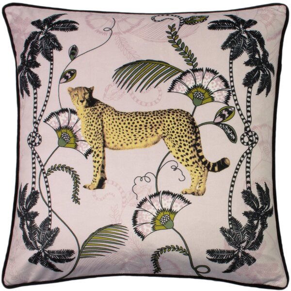 Tropical Cheetah Velvet Piped Filled Cushion 45cm x 45cm Blush