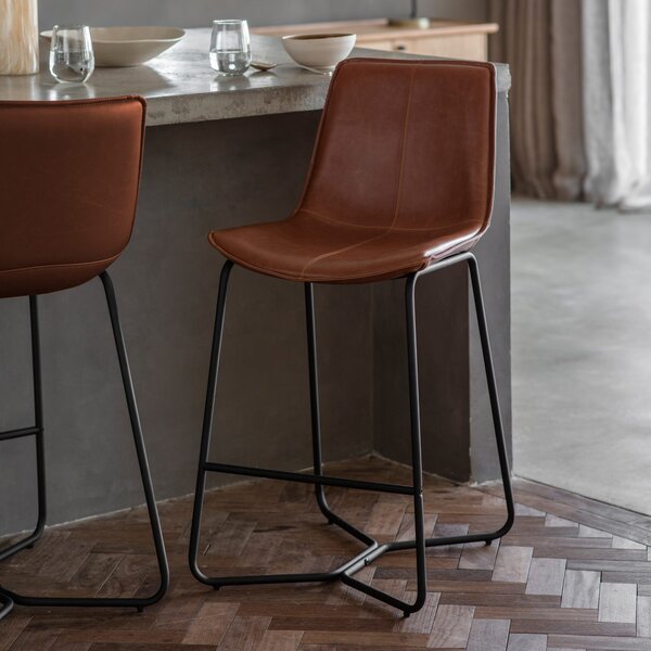 Hawkley Faux Leather Bar Stool - Brown (Set of 2)
