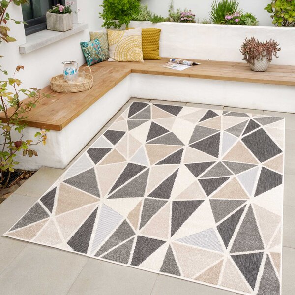 Soft Contemporary Textured Geometric Taupe Weatherproof Outdoor Rug | Globe