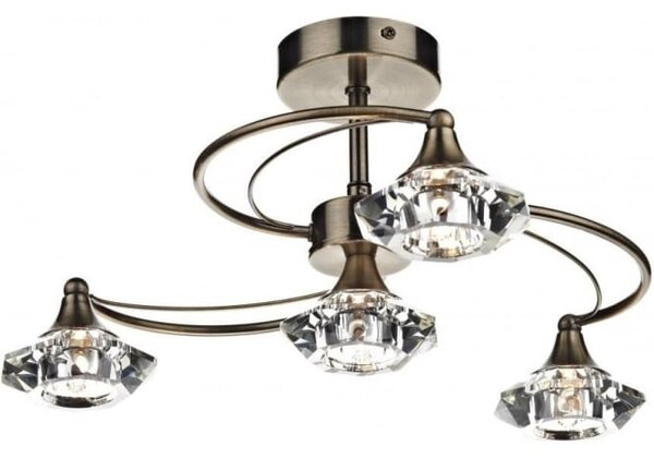 Dar lighting LUT0475 Luther 4 Light Semi Flush Complete With Crystal Glass Antique Brass