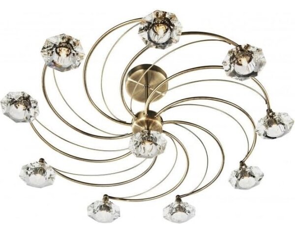Dar lighting LUT2375 Luther 10 Light Semi Flush Complete With Crystal Glass Antique Brass
