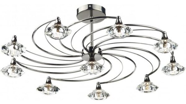 Dar lighting LUT2367 Luther 10 Light Semi Flush Complete With Crystal Glass Black Chrome