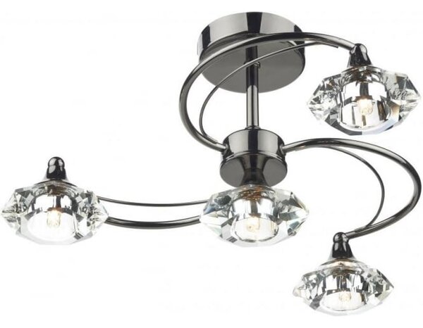 Dar lighting LUT0467 Luther 4 Light Semi Flush Complete With Crystal Glass Black Chrome