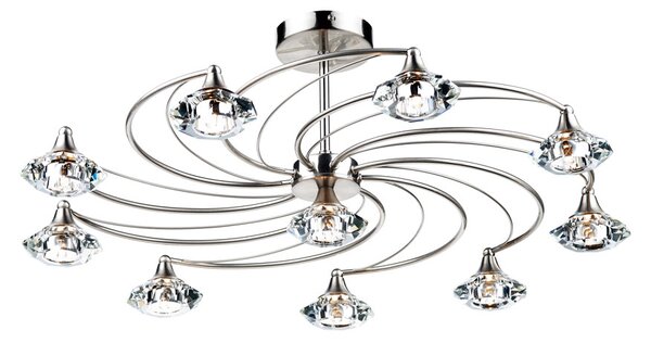 Dar lighting LUT2346 Luther 10 Light Semi Flush Complete With Crystal Glass Satin Chrome