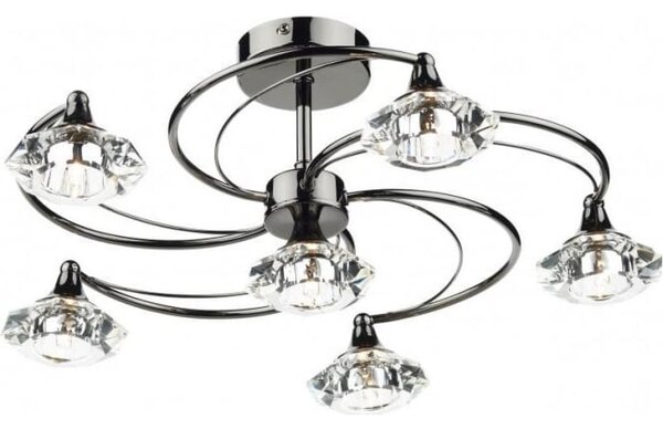 Dar lighting LUT0667 Luther 6 Light Semi Flush Complete With Crystal Glass Black Chrome
