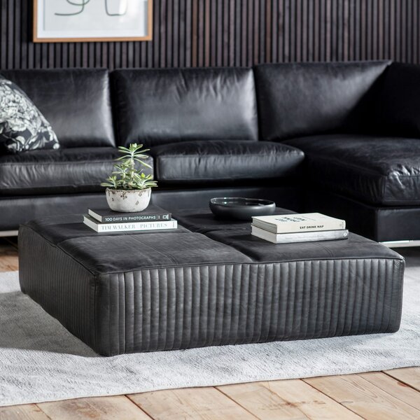 Guston 120cm Square Leather Coffee Table - Black