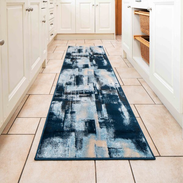 Vintage Blue Distressed Painted Canvas Hall Runner Rug | Catalina