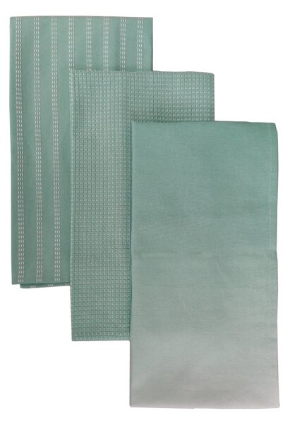Set of 3 Printed Ombre Tea Towels Green