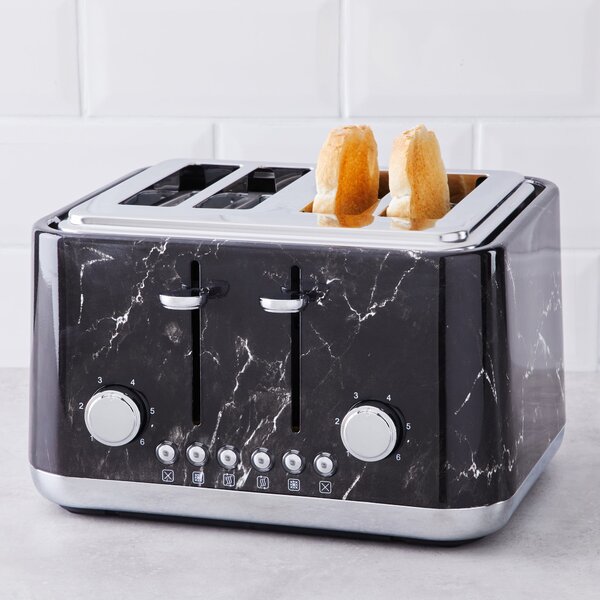 Black Marble 4 Slice Toaster Black and Silver