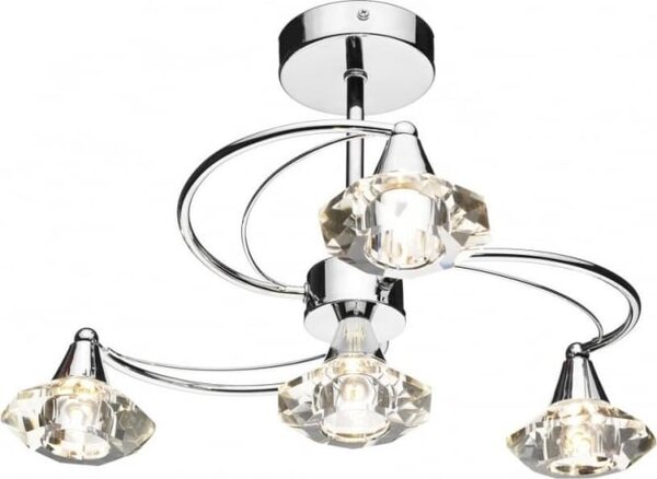 Dar lighting LUT0450 Luther 4 Light Semi Flush Complete With Crystal Glass Polished Chrome