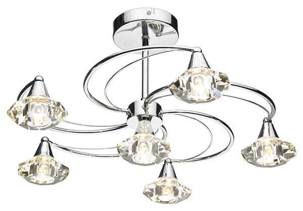 Dar lighting LUT0650 Luther 6 Light Semi Flush Complete With Crystal Glass Polished Chrome