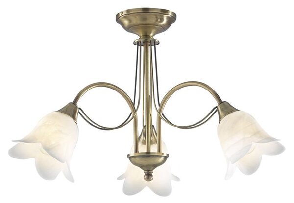 Dar lighting DOU0375 Doublet 3 Light Semi Flush Antique Brass Complete With Alabaster Glass